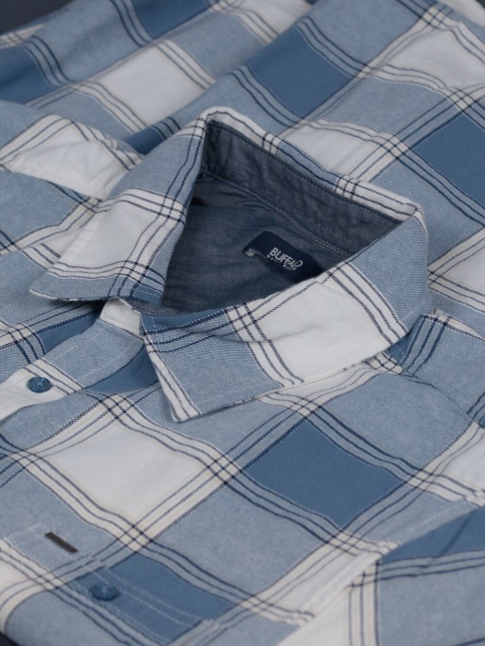 Buffalo David Bitton Men's Blue & White Plaid Long Sleeve Button Up Shirt XXL